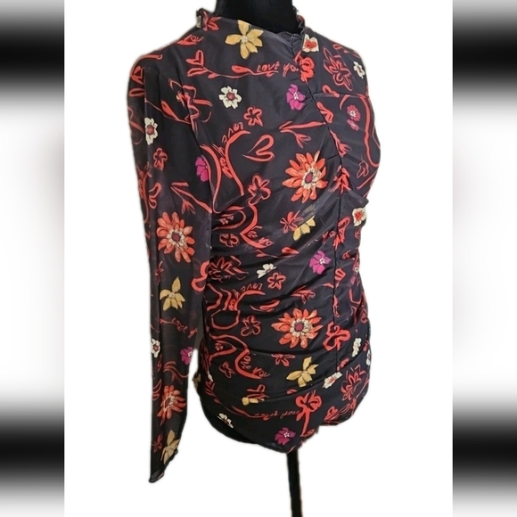 Desigual Womens Tulle Ruched Floral Artistic Long Sleeve Colorful Bodysuit L - Picture 6 of 15